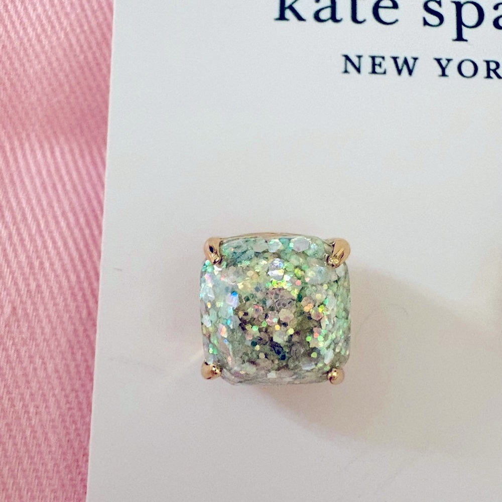 Kate Spade Silver green Glitter Square Earrings